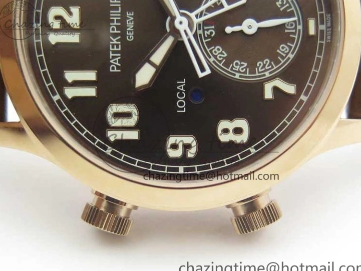 MIROTIME 0323 Calatrava 5524R Pilot Travel Time RG GRF Brown Dial on Brown Leather Strap MIYOTA TopPick 7155